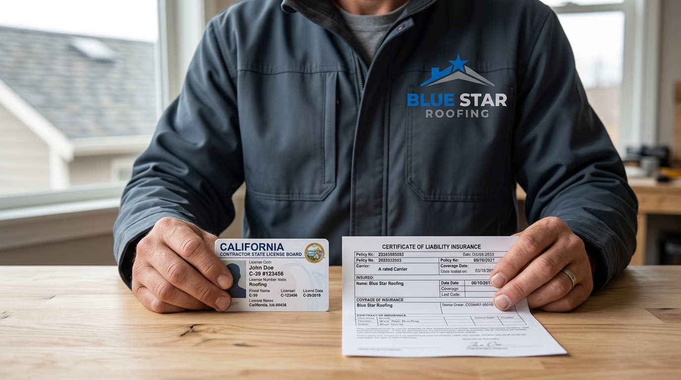A contractor displaying a valid license and insurance documents — two non-negotiables when hiring the best roofer Irvine homeowners can trust