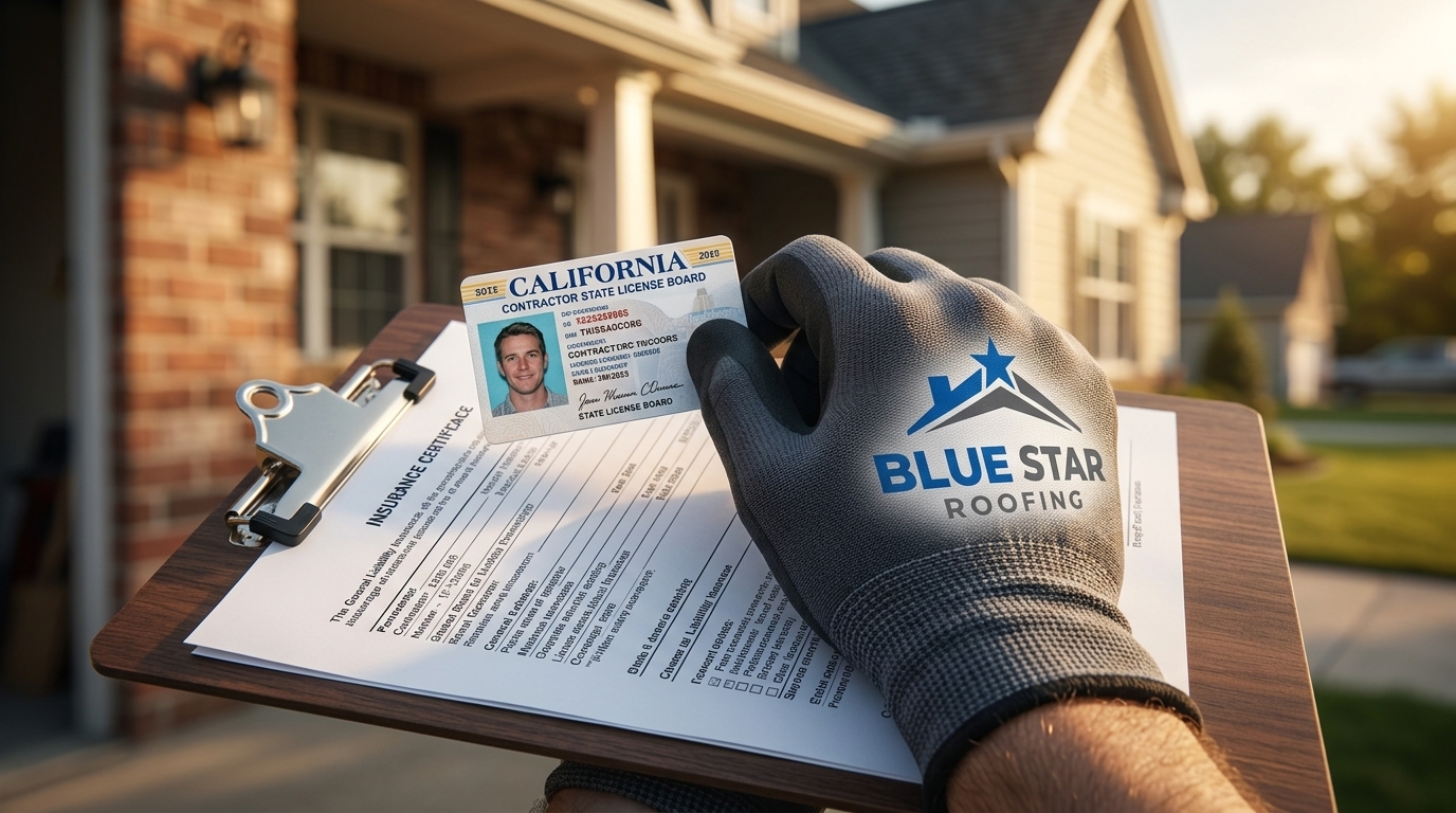A best roofer Anaheim contractor presenting valid California license and insurance documents before starting a roofing project.