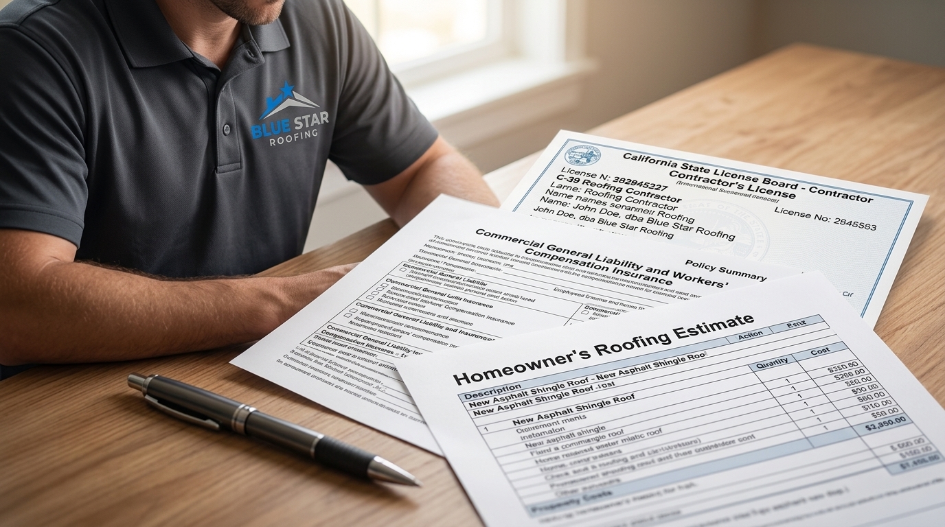Roofing license and insurance documents that homeowners should verify when hiring roofers near me Irvine